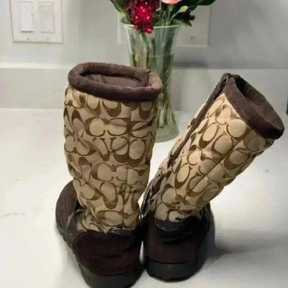 Coach Juniper Brown Suede Signature Jacquard Winter Boots Women's Size 8B - Picture 10 of 13
